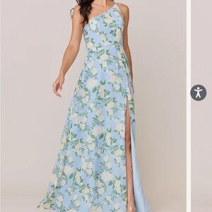 Revelry Inez Bridesmaid Dress in Sky Blue Multi Bouquet